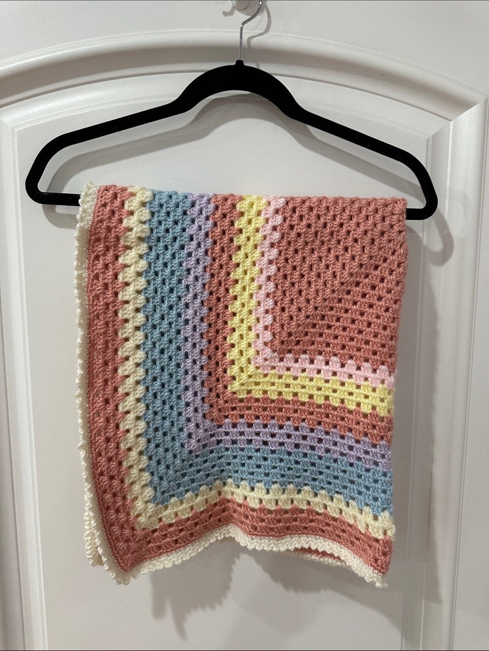 Handmade Pastel Crochet Baby Blanket - Pink, Blue, Yellow
